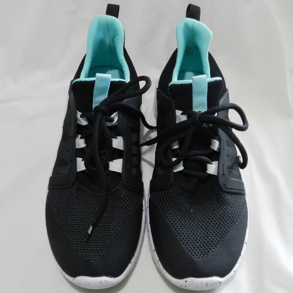 All in Motion Ortholite black speckled sole and mint green athletic shoes